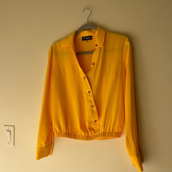 Karl lagerfeld Vibrant Yellow Button-Up Blouse - Picture 3 of 7